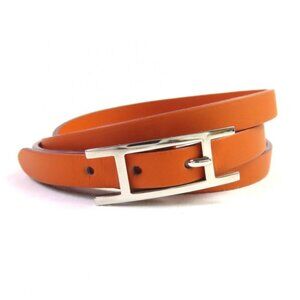 Hermes Api 3 Silver Hardware H Logo Leather Bracelet 3 Strand Accessory Orange